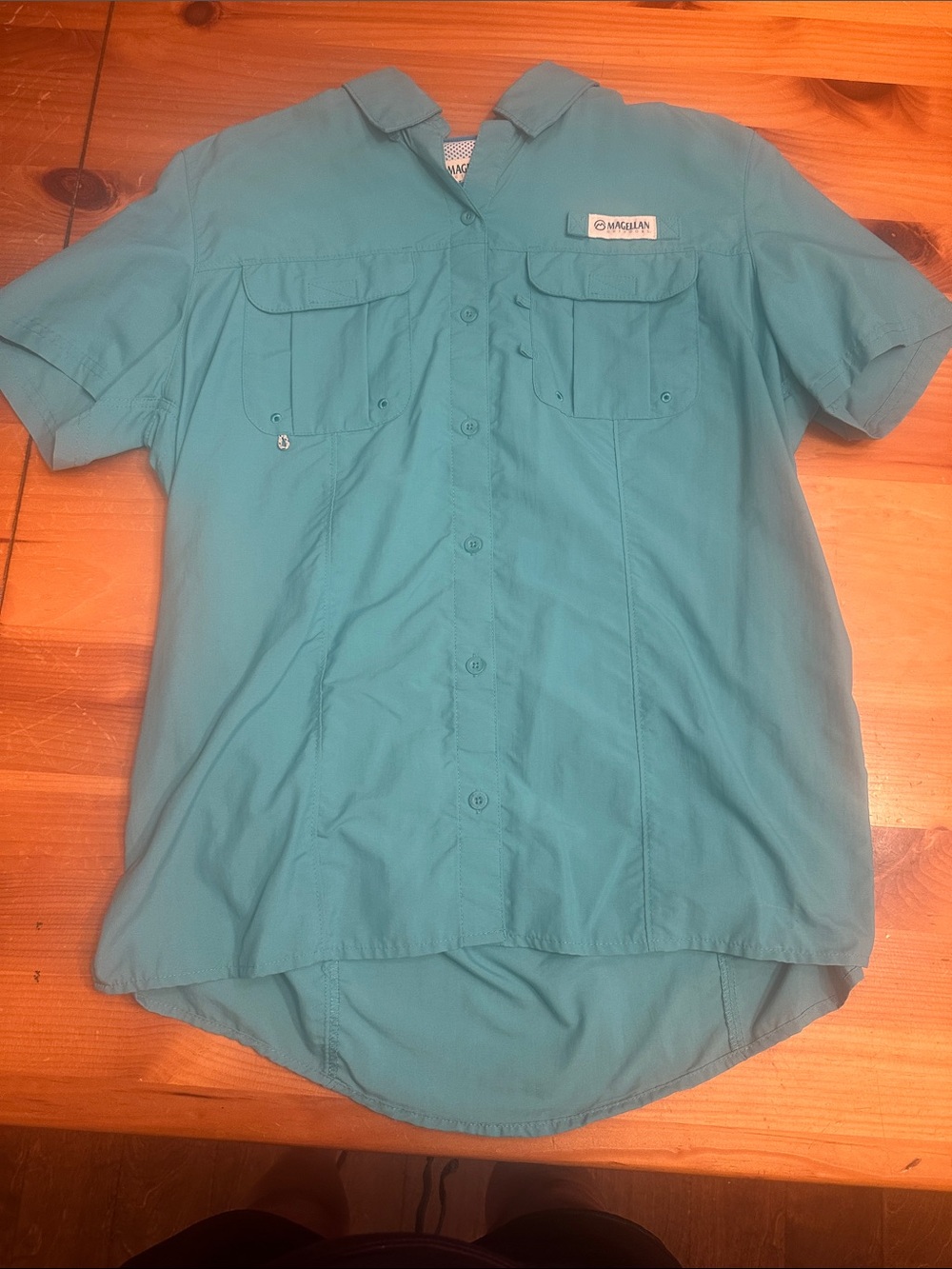 Magellan Outdoors Teal Short Sleeve Button-Down Shirt